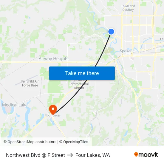 Northwest Blvd @ F Street to Four Lakes, WA map