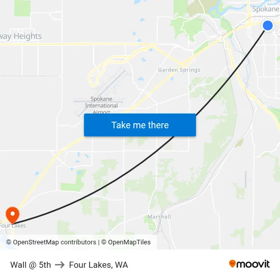Wall @ 5th to Four Lakes, WA map