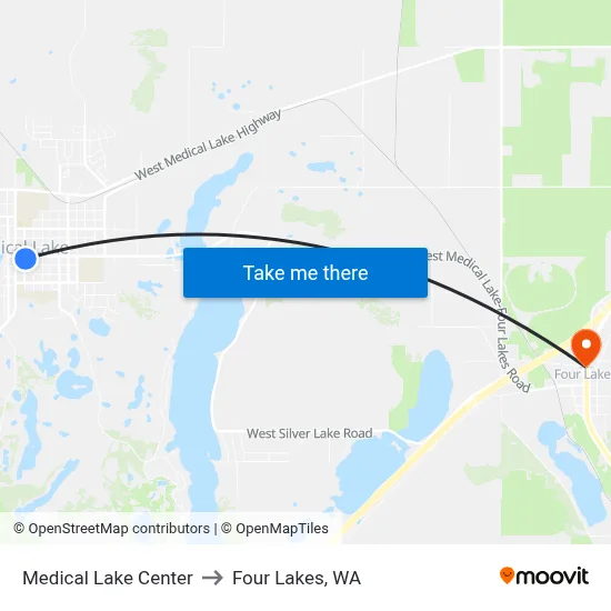 Medical Lake Center to Four Lakes, WA map