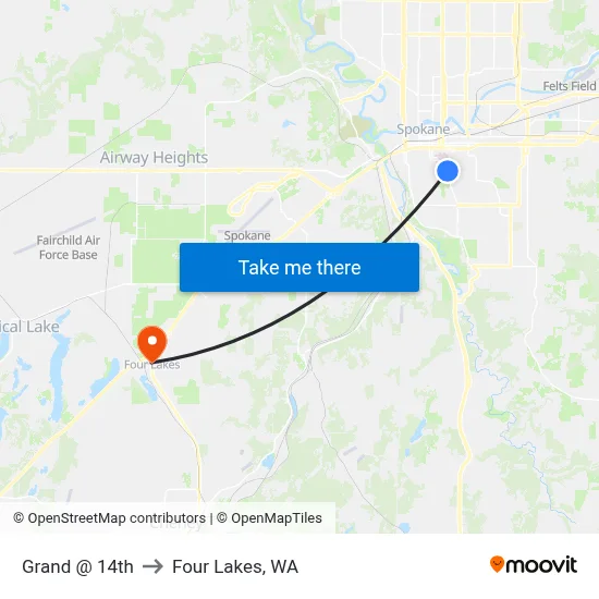 Grand @ 14th to Four Lakes, WA map