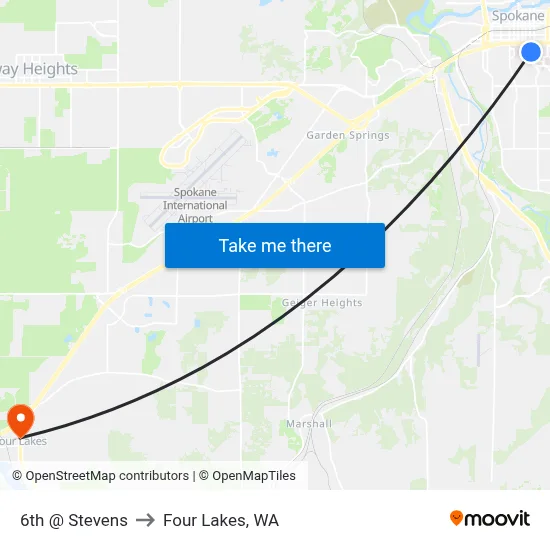 6th @ Stevens to Four Lakes, WA map
