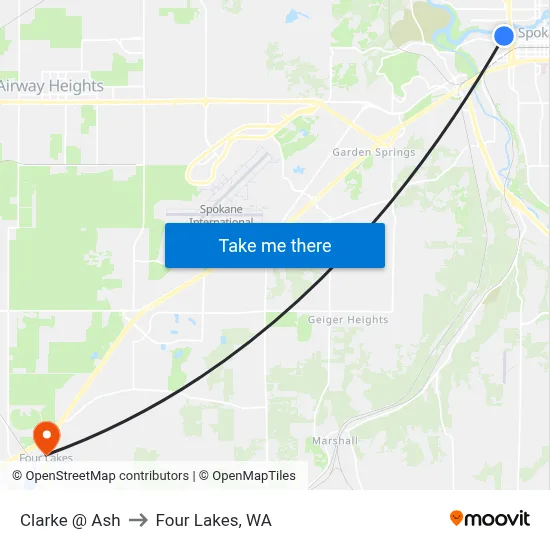 Clarke @ Ash to Four Lakes, WA map