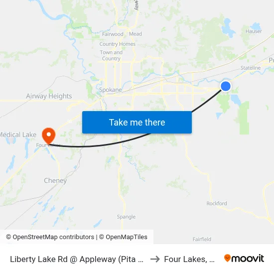 Liberty Lake Rd @ Appleway (Pita Pit) to Four Lakes, WA map