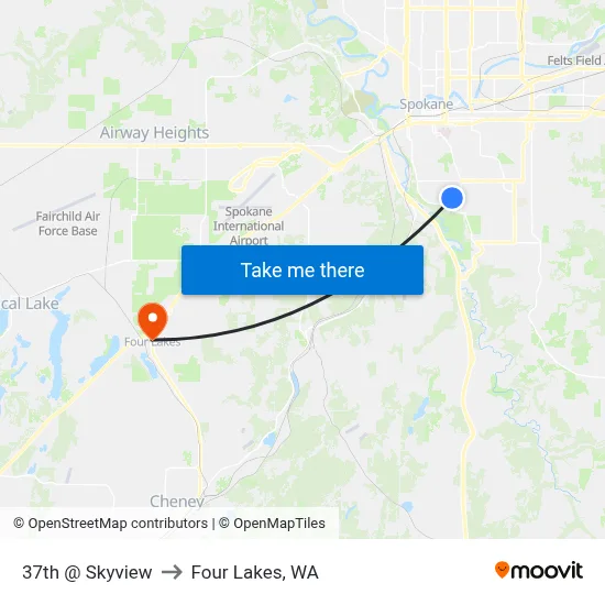 37th @ Skyview to Four Lakes, WA map