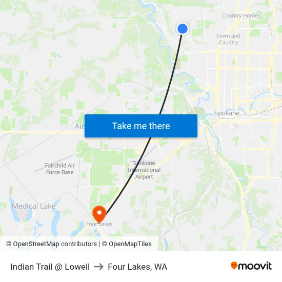 Indian Trail @ Lowell to Four Lakes, WA map