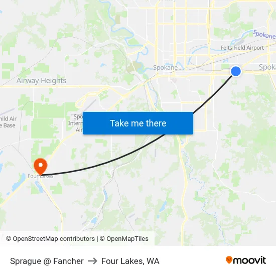 Sprague @ Fancher to Four Lakes, WA map