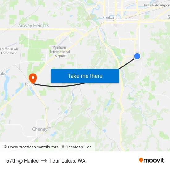 57th @ Hailee to Four Lakes, WA map