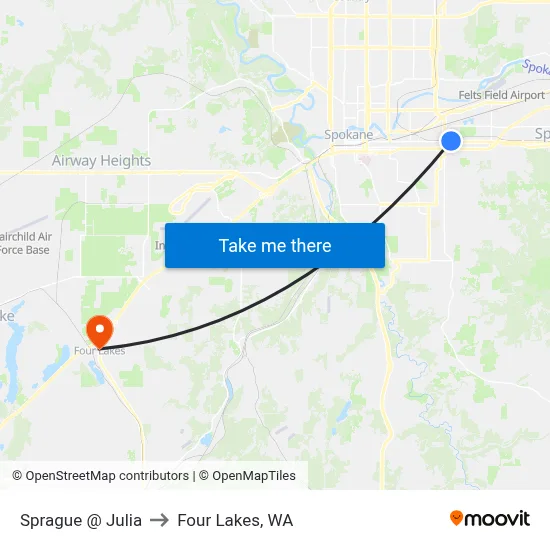 Sprague @ Julia to Four Lakes, WA map