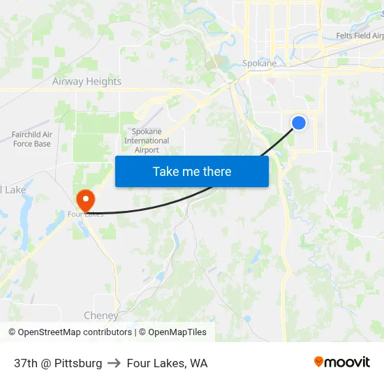 37th @ Pittsburg to Four Lakes, WA map