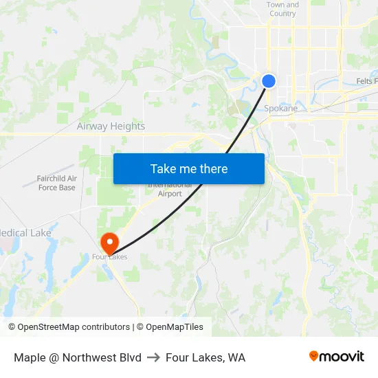 Maple @ Northwest Blvd to Four Lakes, WA map