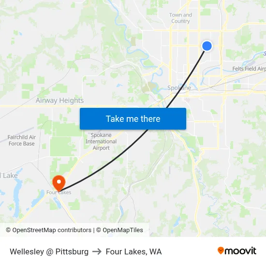 Wellesley @ Pittsburg to Four Lakes, WA map