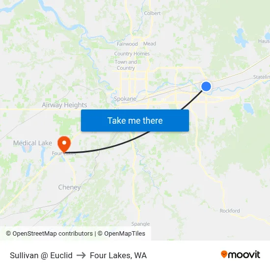 Sullivan @ Euclid to Four Lakes, WA map