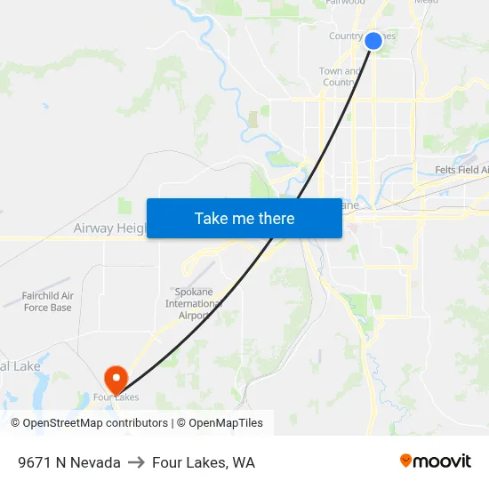 9671 N Nevada to Four Lakes, WA map