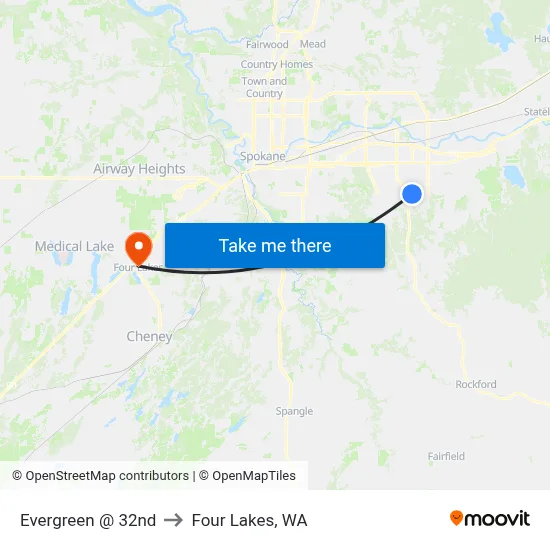 Evergreen @ 32nd to Four Lakes, WA map