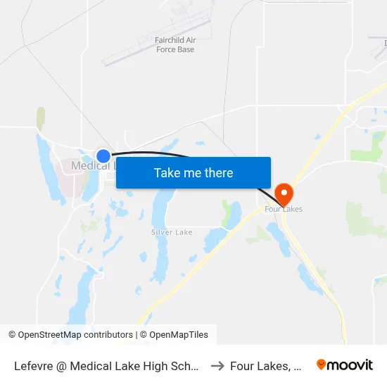 Lefevre @ Medical Lake High School to Four Lakes, WA map