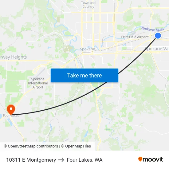 10311 E Montgomery to Four Lakes, WA map