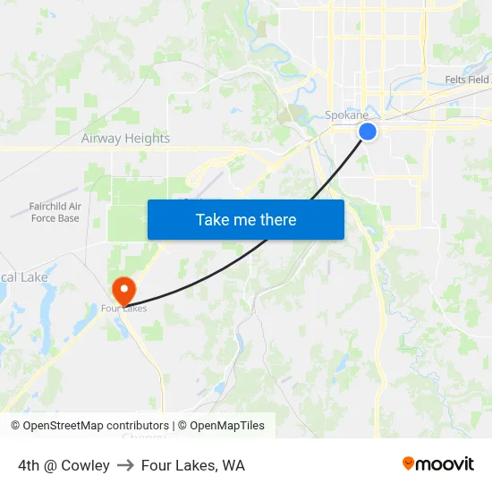4th @ Cowley to Four Lakes, WA map