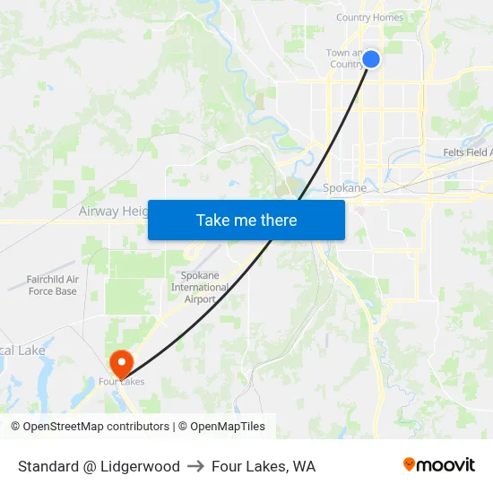 Standard @ Lidgerwood to Four Lakes, WA map