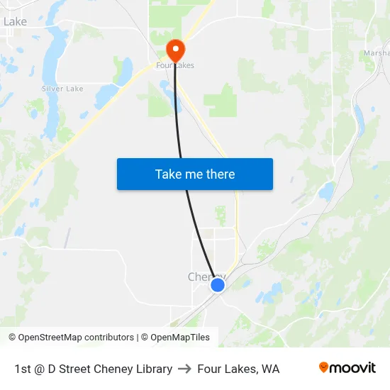 1st @ D Street Cheney Library to Four Lakes, WA map