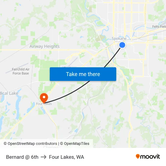 Bernard @ 6th to Four Lakes, WA map