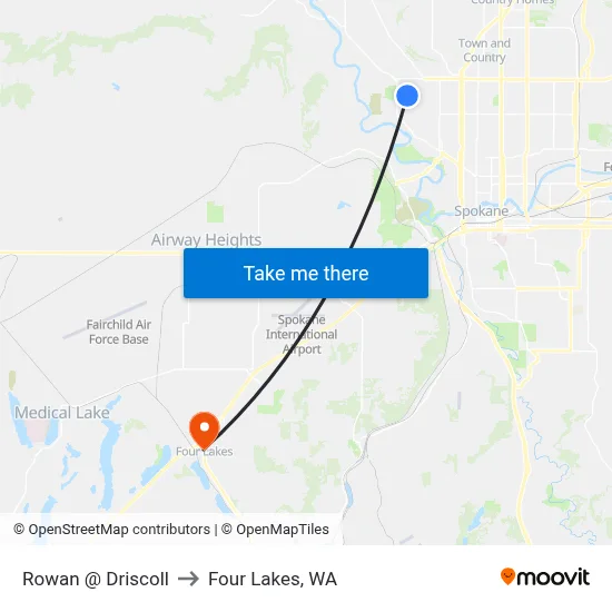 Rowan @ Driscoll to Four Lakes, WA map