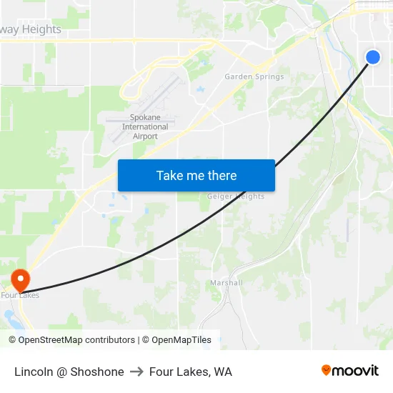 Lincoln @ Shoshone to Four Lakes, WA map