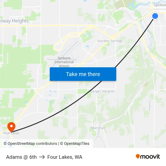 Adams @ 6th to Four Lakes, WA map
