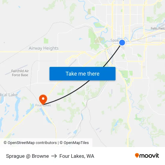 Sprague @ Browne to Four Lakes, WA map