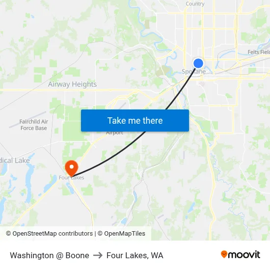 Washington @ Boone to Four Lakes, WA map