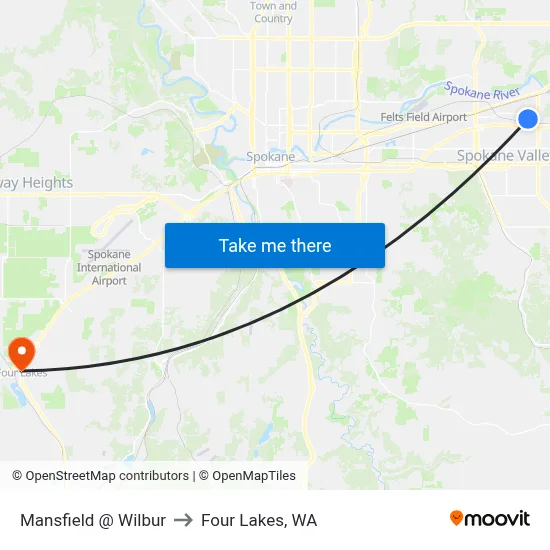Mansfield @ Wilbur to Four Lakes, WA map