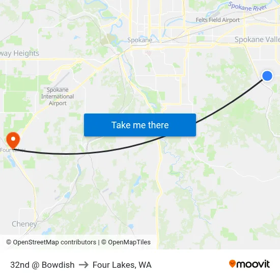 32nd @ Bowdish to Four Lakes, WA map