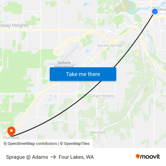 Sprague @ Adams to Four Lakes, WA map