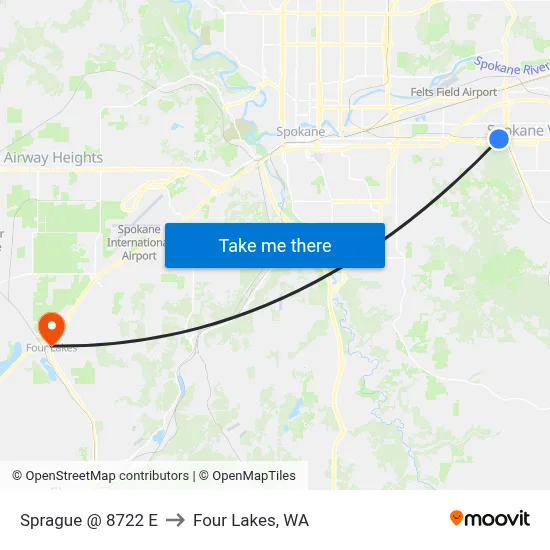 Sprague @ 8722 E to Four Lakes, WA map