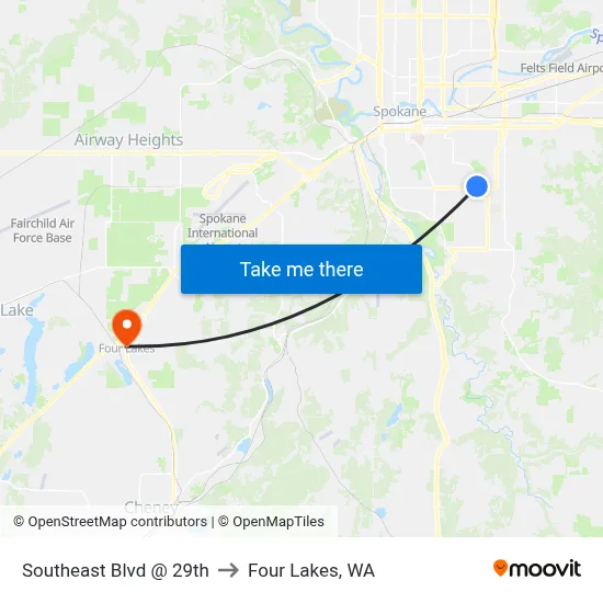 Southeast Blvd @ 29th to Four Lakes, WA map