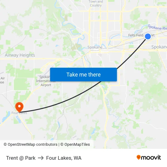 Trent @ Park to Four Lakes, WA map