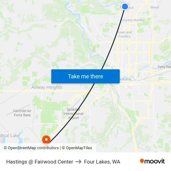 Hastings @ Fairwood Center to Four Lakes, WA map