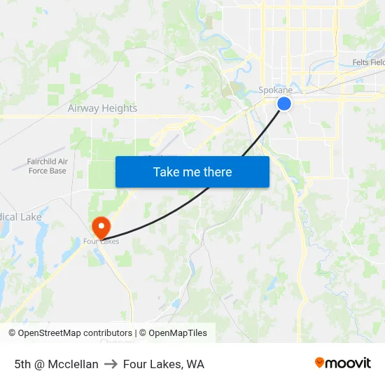 5th @ Mcclellan to Four Lakes, WA map