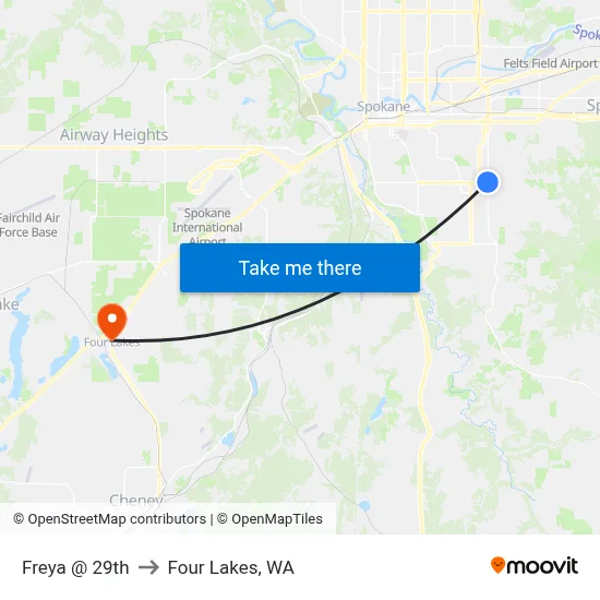 Freya @ 29th to Four Lakes, WA map