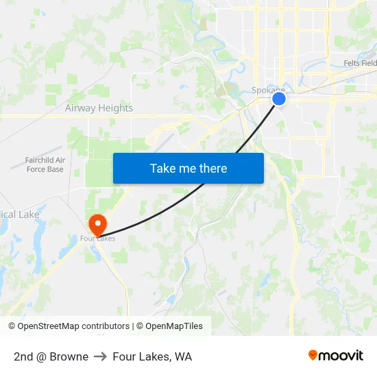 2nd @ Browne to Four Lakes, WA map