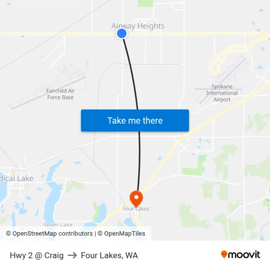 Hwy 2 @ Craig to Four Lakes, WA map