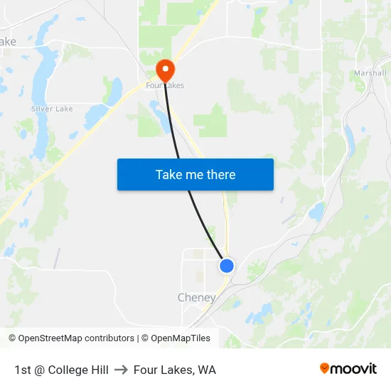 1st @ College Hill to Four Lakes, WA map