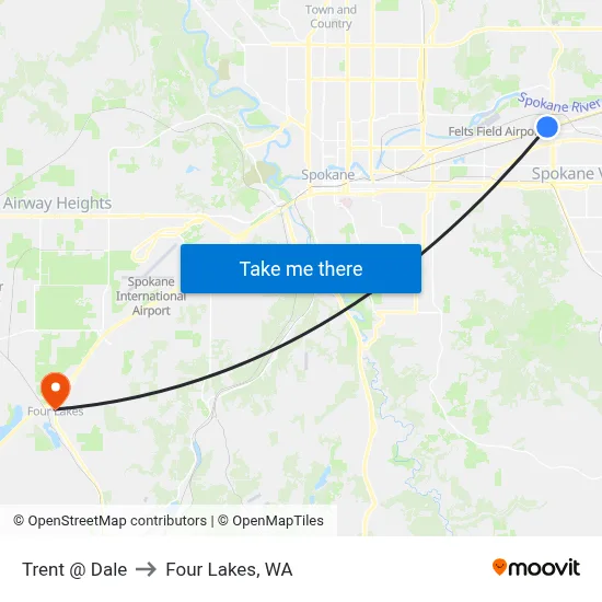 Trent @ Dale to Four Lakes, WA map