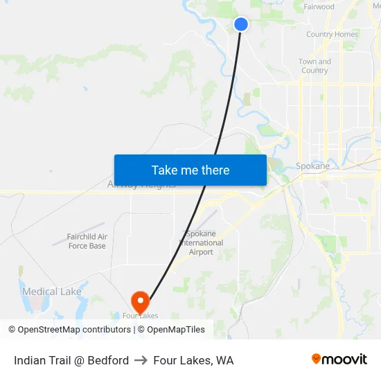 Indian Trail @ Bedford to Four Lakes, WA map