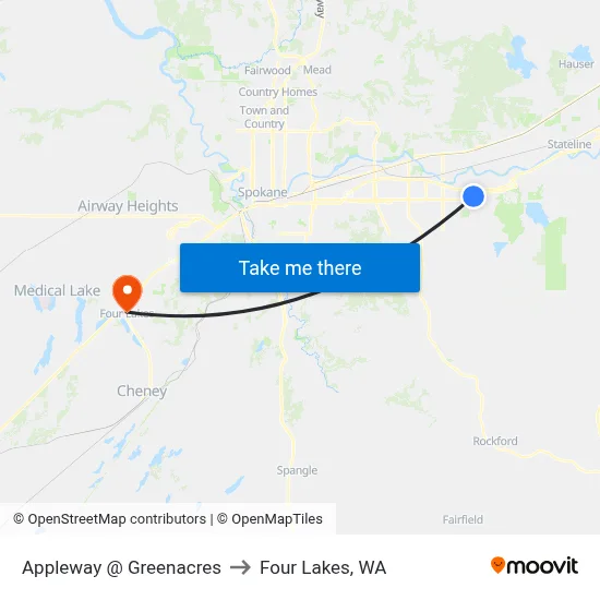 Appleway @ Greenacres to Four Lakes, WA map