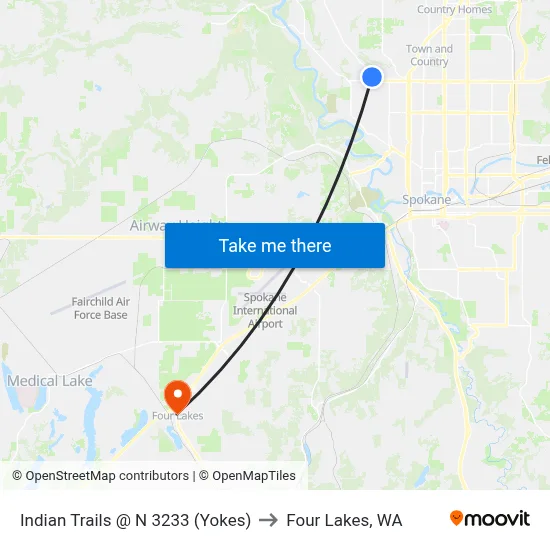 Indian Trails @ N 3233 (Yokes) to Four Lakes, WA map