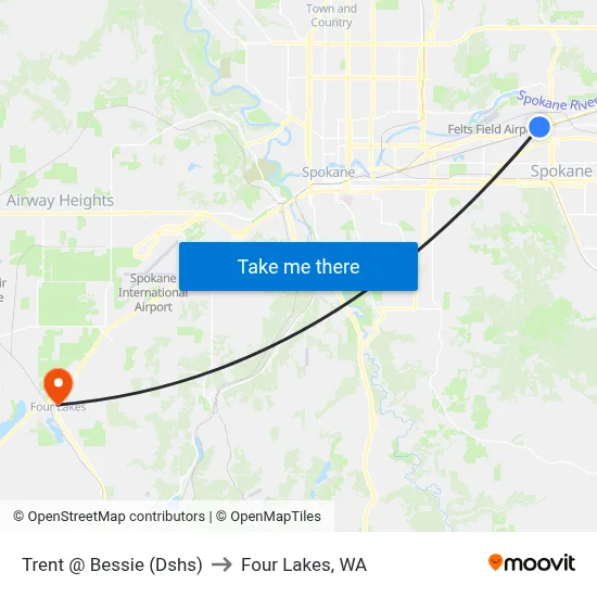 Trent @ Bessie (Dshs) to Four Lakes, WA map
