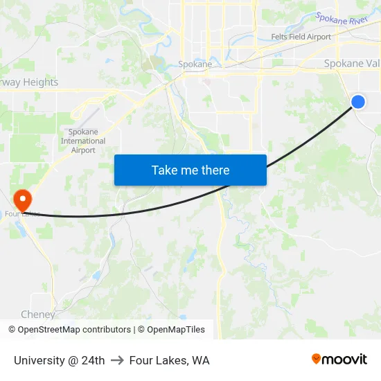 University @ 24th to Four Lakes, WA map