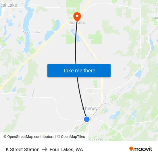 K Street Station to Four Lakes, WA map