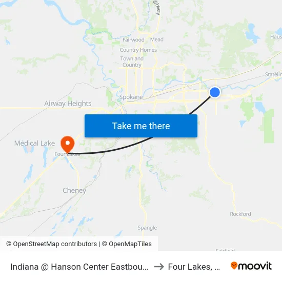 Indiana @ Hanson Center Eastbound to Four Lakes, WA map