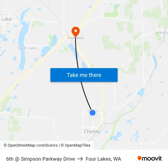 6th @ Simpson Parkway Drive to Four Lakes, WA map